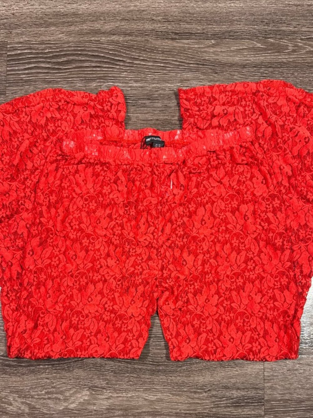 PRETTYLITTLETHING Red Lace Shorts Elastic Waist UK 20